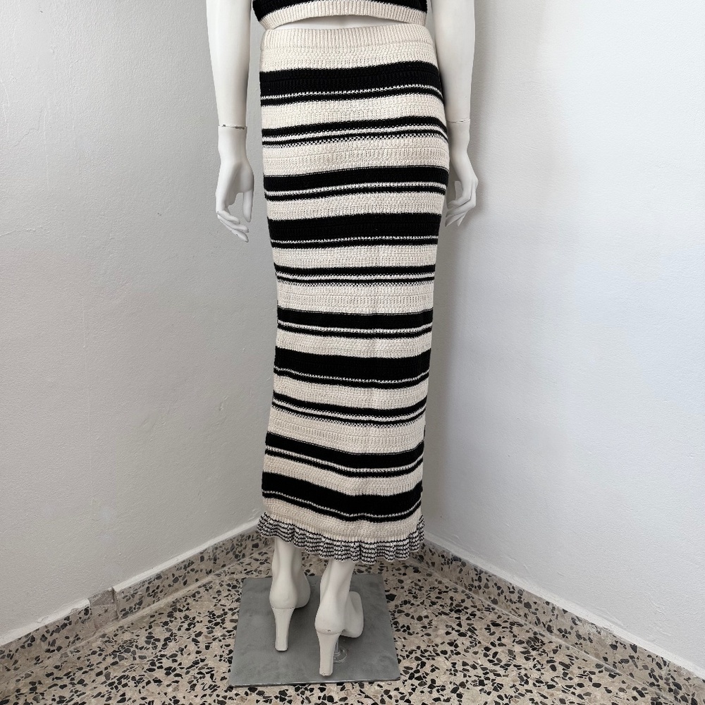 Striped Knit Tank and Maxi Skirt Set - Black & Cream - Picture 5 of 6